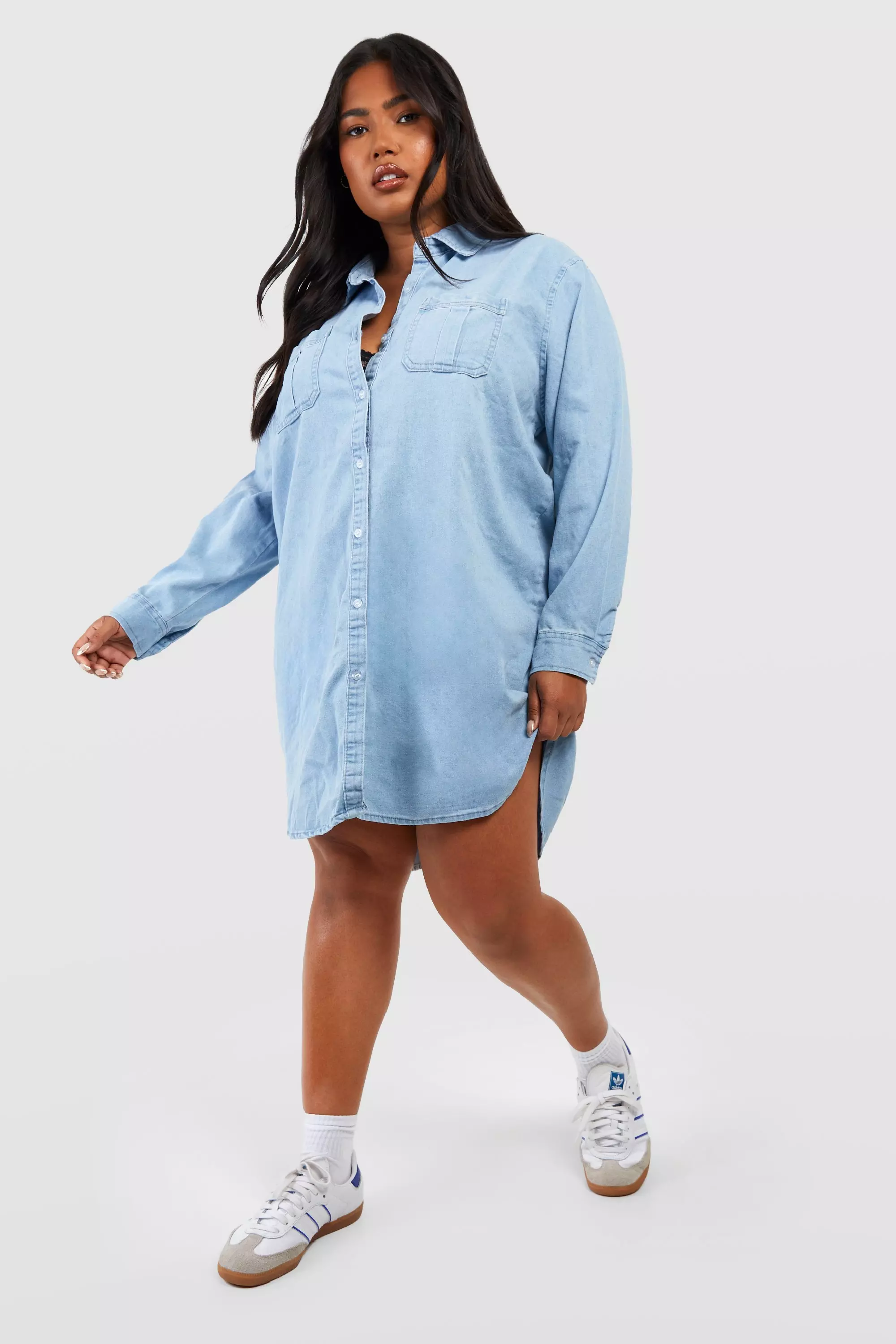 Oversized denim shirt shop dress plus size